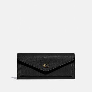 Coach Leather Wyn Soft Wallet Black Gold Refined Crossgrain Leather Full Bill